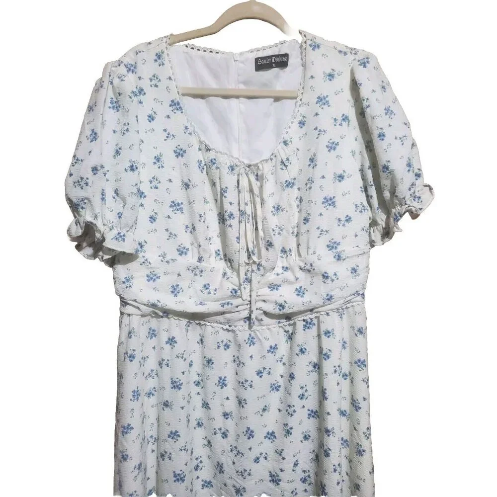 Women Summer Victorian Square Neck Floral Dress Cottagecore Dress W/ Pockets XL - Picture 5 of 6
